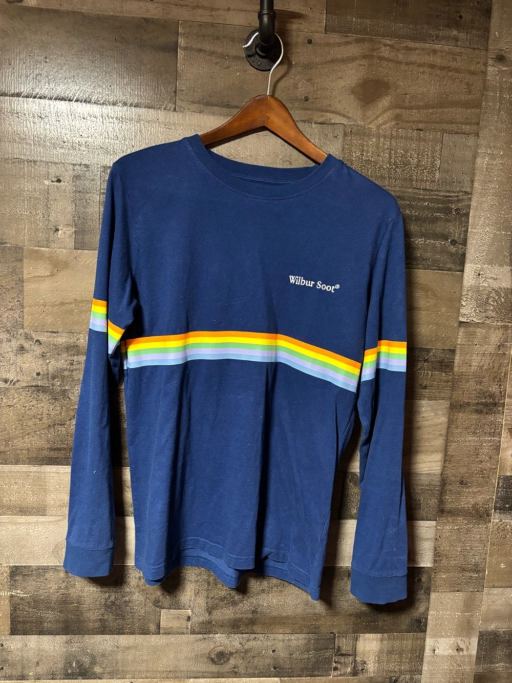 Wilbur Soot Navy Long-Sleeve Tee with Rainbow Stripe Operating System 1.2 Med
